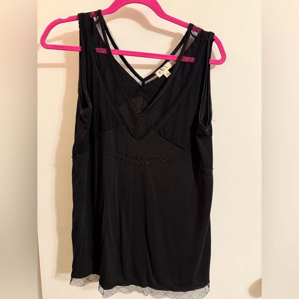 POL Black Mesh Detail Tank Top